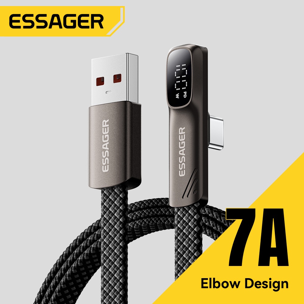 ESSAGER màn hình kỹ thuật số nguồn Cáp sạc nhanh Type-C 7A khuỷu tay USB sang C Cáp màn hình kỹ thuật số sạc điện thoại di động