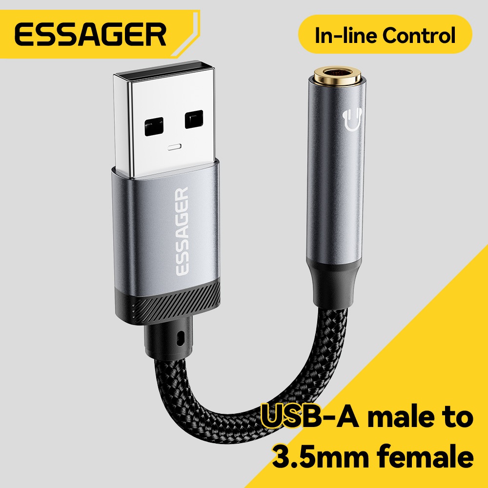 Cáp chuyển đổi âm thanh Essager USB-A sang 3,5mm – Hỗ trợ điều khiển trong dòng Plug-and-Play