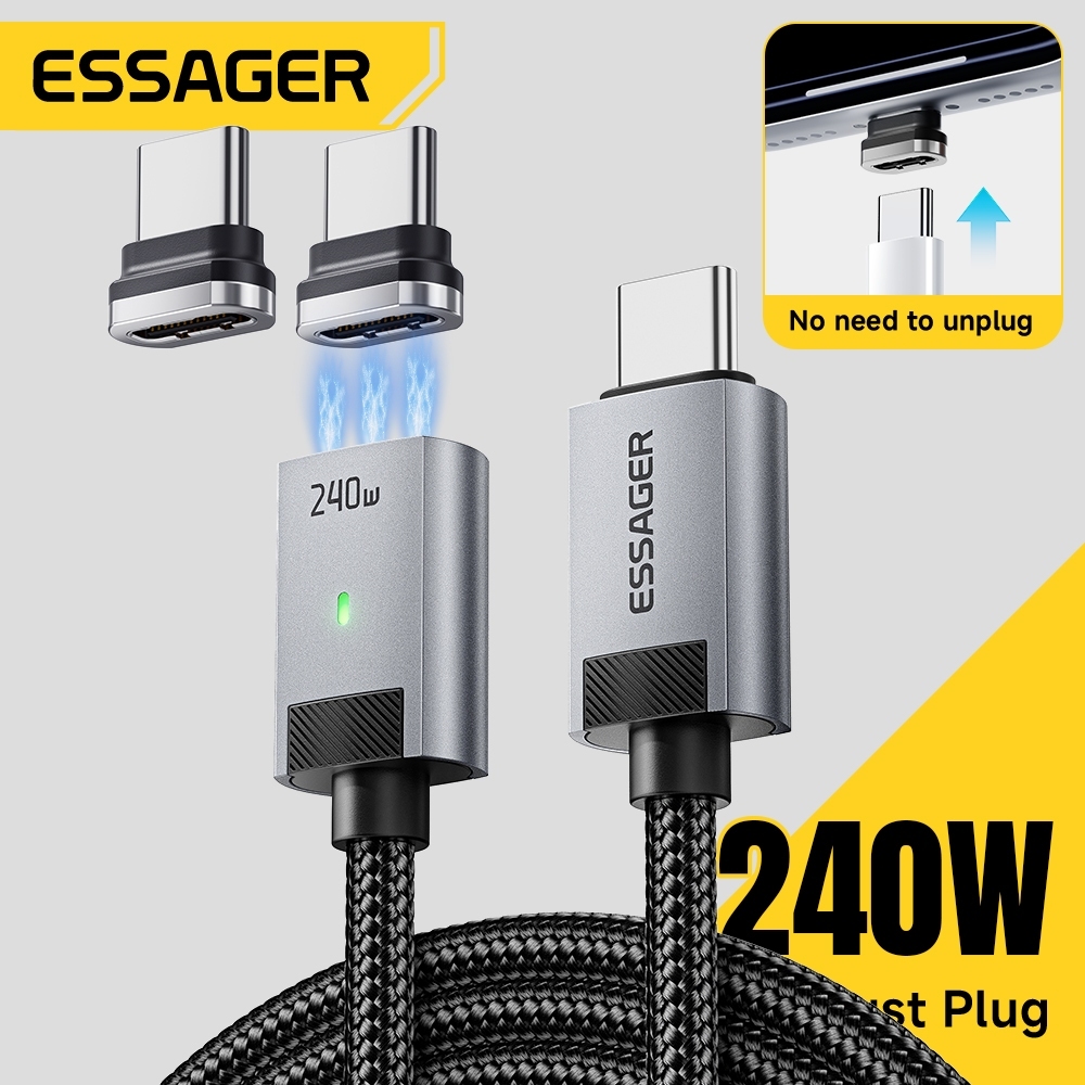 Essager C-C 240W Cáp Dữ Liệu Từ Tính 2 Trong 1 Type-C Cắm Bụi Cho ip huawei