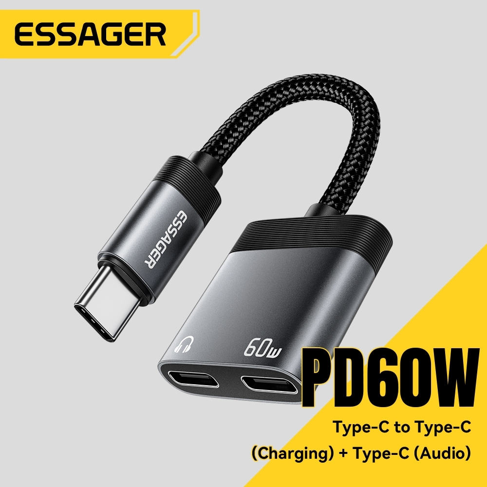 Cáp sạc & âm thanh 2 trong 1 Essager PD 60W (C đến C + C / 3.5mm)