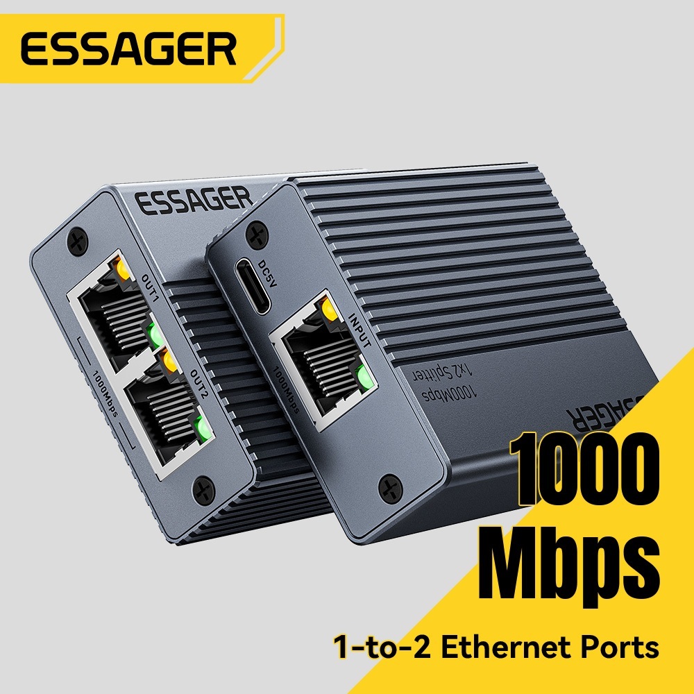 Bộ chia mạng Essager 1-to-2 Hỗ trợ kết nối phích cắm và chạy 1000Mbps