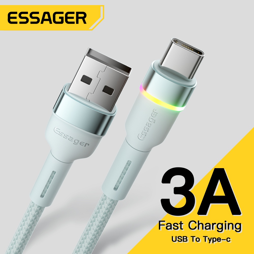 Dây cáp sạc nhanh ESSAGER USB type C có đèn LED 3a cho samsung realme