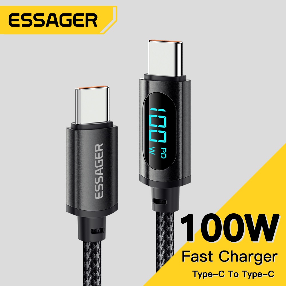 Cáp sạc nhanh ESSAGER 5A 100w Type C sang Type C có màn hình hiển thị kỹ thuật số cho Samsung Xiaomi
