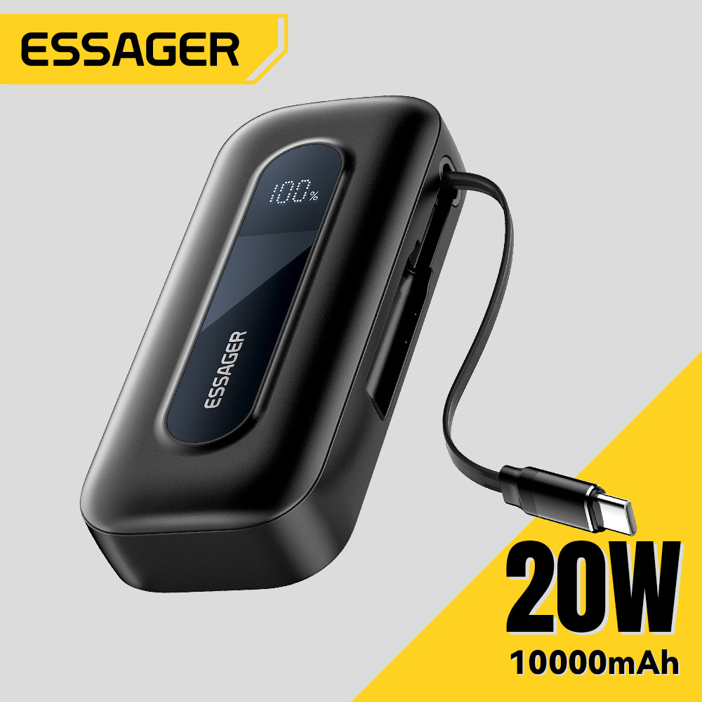 Essager 10000mAh Type-C Sạc nhanh Màn hình kỹ thuật số Power Bank đi kèm với đầu ra cáp Type-C 22,5W