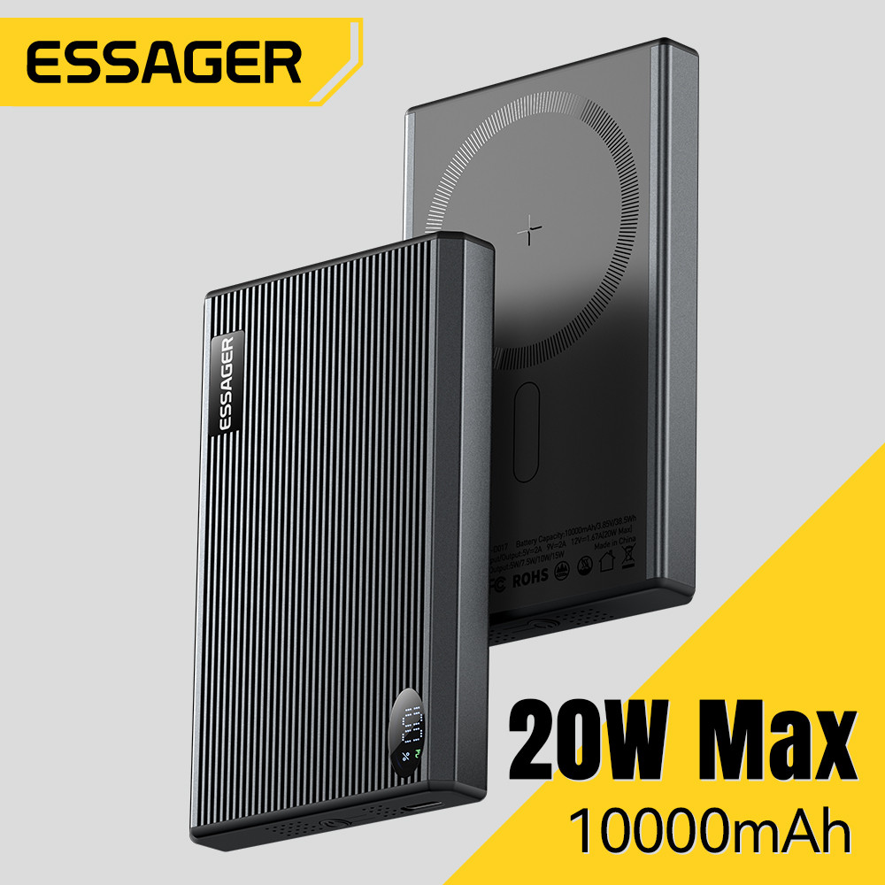 Essager Power Bank Sạc không dây từ tính 10000mAh + Sạc có dây Type-C Sạc di động Powerbank cho IP Android