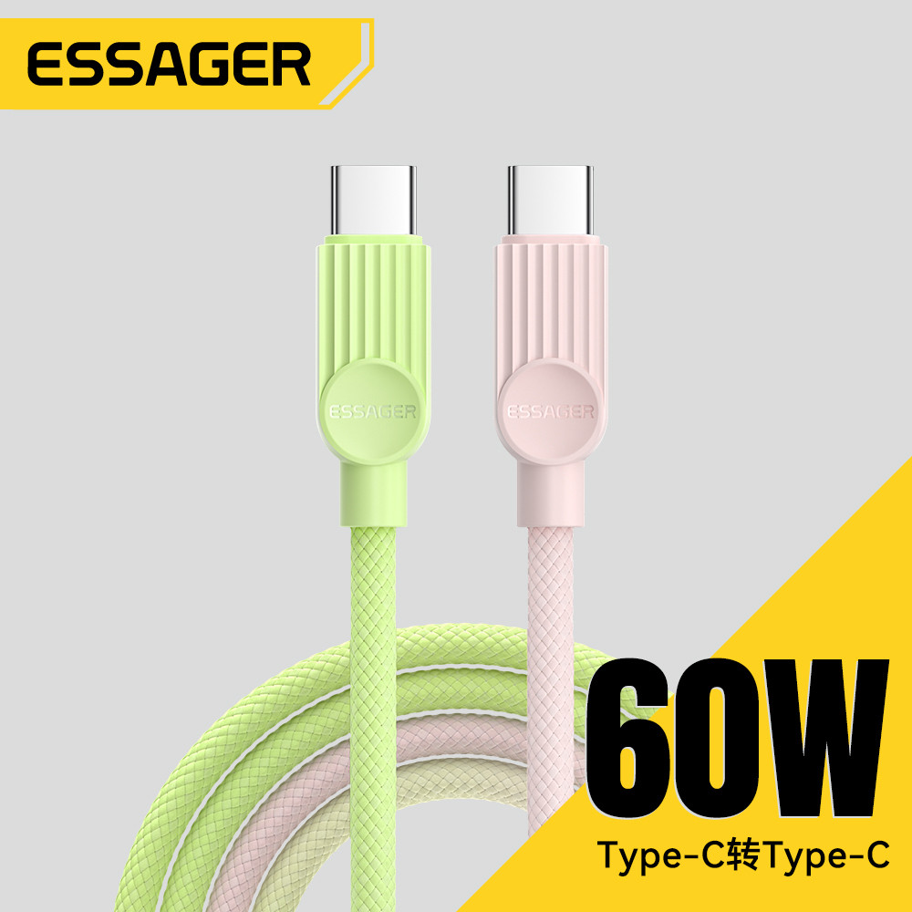 Cáp dữ liệu sạc siêu nhanh ESSAGER 60W Type-C sang Type-C Cáp bện hai màu